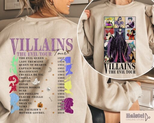 Comfort Color Retro Disney Villains Evil Tour 2 Sides Shirt,Disney Villains Characters Concert Music Shirt,Disney Evil Friends 2023 Matching