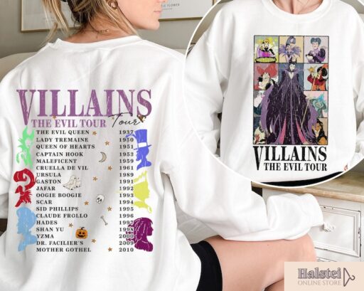 Comfort Color Retro Disney Villains Evil Tour 2 Sides Shirt,Disney Villains Characters Concert Music Shirt,Disney Evil Friends 2023 Matching