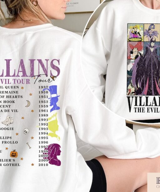 Comfort Color Retro Disney Villains Evil Tour 2 Sides Shirt,Disney Villains Characters Concert Music Shirt,Disney Evil Friends 2023 Matching