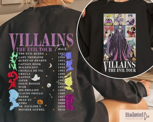 Comfort Color Retro Disney Villains Evil Tour 2 Sides Shirt,Disney Villains Characters Concert Music Shirt,Disney Evil Friends 2023 Matching