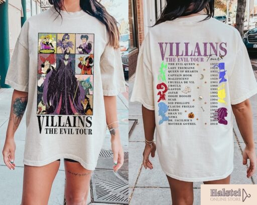 Comfort Color Retro Disney Villains Evil Tour 2 Sides Shirt,Disney Villains Characters Concert Music Shirt,Disney Evil Friends 2023 Matching