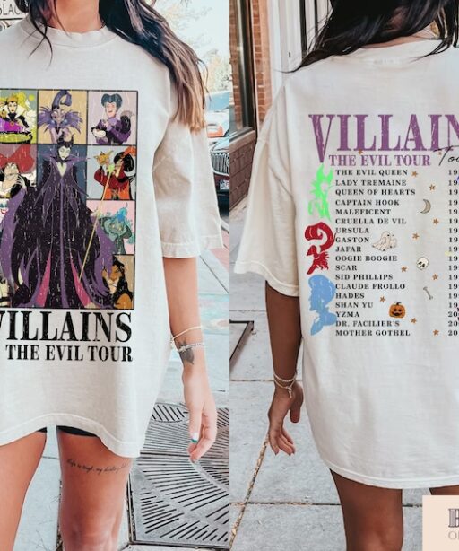 Comfort Color Retro Disney Villains Evil Tour 2 Sides Shirt,Disney Villains Characters Concert Music Shirt,Disney Evil Friends 2023 Matching