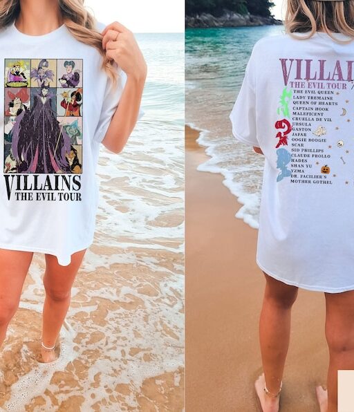 Comfort Color Retro Disney Villains Evil Tour 2 Sides Shirt,Disney Villains Characters Concert Music Shirt,Disney Evil Friends 2023 Matching