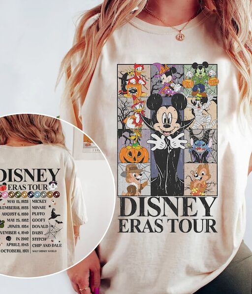 Vintage Disney Eras Tour 2 Sides Shirt, Mickey and Friends Halloween Shirt, Disney Concert Music Shirt, Mickey Eras Tour Shirt, Disney Shirt