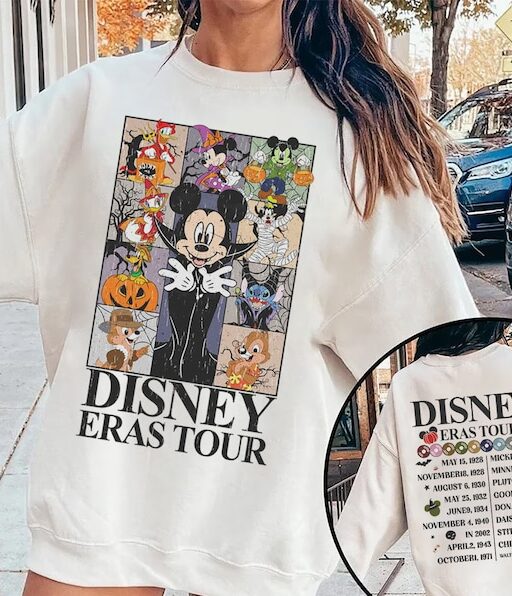 Vintage Disney Eras Tour 2 Sides Shirt, Mickey and Friends Halloween Shirt, Disney Concert Music Shirt, Mickey Eras Tour Shirt, Disney Shirt