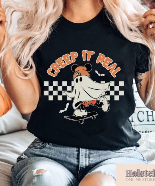 Mickey Ghost Creep It Real Mickey Ears Shirt, Spooky Season with Pumpkin Shirt, Disneyland Halloween Party Gift, Mickey's Not So Scary