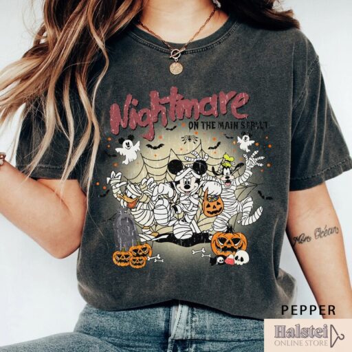 Comfort Colors Mickey And Friends Halloween Shirt, Vintage Disney Halloween Comfort Colors T-shirt, Nightmare On The Main Street Shirt