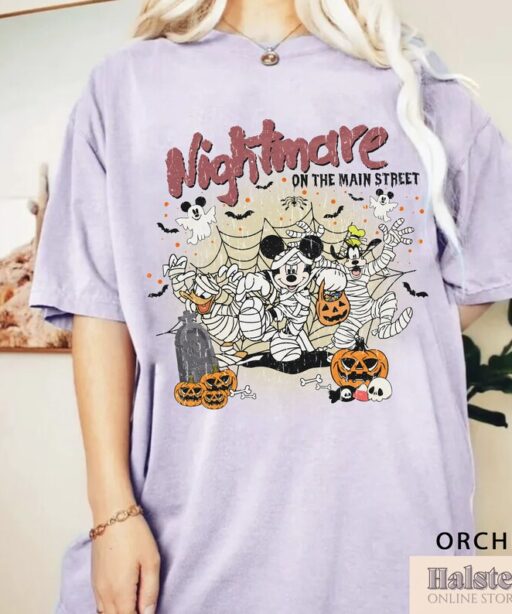 Comfort Colors Mickey And Friends Halloween Shirt, Vintage Disney Halloween Comfort Colors T-shirt, Nightmare On The Main Street Shirt