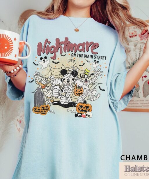 Comfort Colors Mickey And Friends Halloween Shirt, Vintage Disney Halloween Comfort Colors T-shirt, Nightmare On The Main Street Shirt