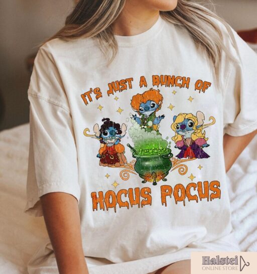 Vintage Disney Hocus Pocus Shirt, It's Just A Bunch Of Hocus Pocus Halloween Shirt, Stitch Halloween Shirts, Retro Disney Halloween Shirt
