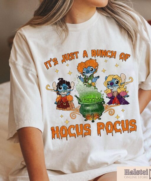 Vintage Disney Hocus Pocus Shirt, It's Just A Bunch Of Hocus Pocus Halloween Shirt, Stitch Halloween Shirts, Retro Disney Halloween Shirt