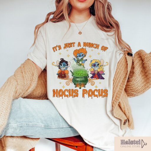 Vintage Disney Hocus Pocus Shirt, It's Just A Bunch Of Hocus Pocus Halloween Shirt, Stitch Halloween Shirts, Retro Disney Halloween Shirt