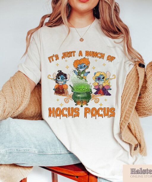 Vintage Disney Hocus Pocus Shirt, It's Just A Bunch Of Hocus Pocus Halloween Shirt, Stitch Halloween Shirts, Retro Disney Halloween Shirt