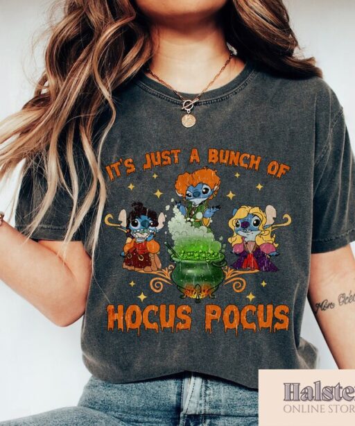 Vintage Disney Hocus Pocus Shirt, It's Just A Bunch Of Hocus Pocus Halloween Shirt, Stitch Halloween Shirts, Retro Disney Halloween Shirt