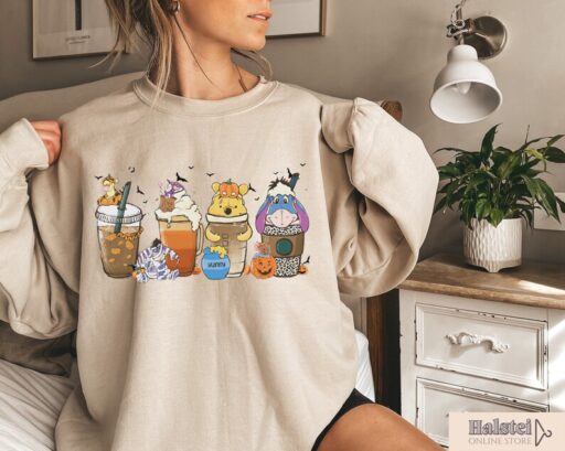 Vintage Halloween Winnie the Pooh Shirt, Disney Halloween Coffee Sweatshirt, Pumpkin Spice Latte Sweatshirt, Vintage Disney Halloween shirt