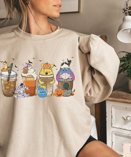Vintage Halloween Winnie the Pooh Shirt, Disney Halloween Coffee Sweatshirt, Pumpkin Spice Latte Sweatshirt, Vintage Disney Halloween shirt