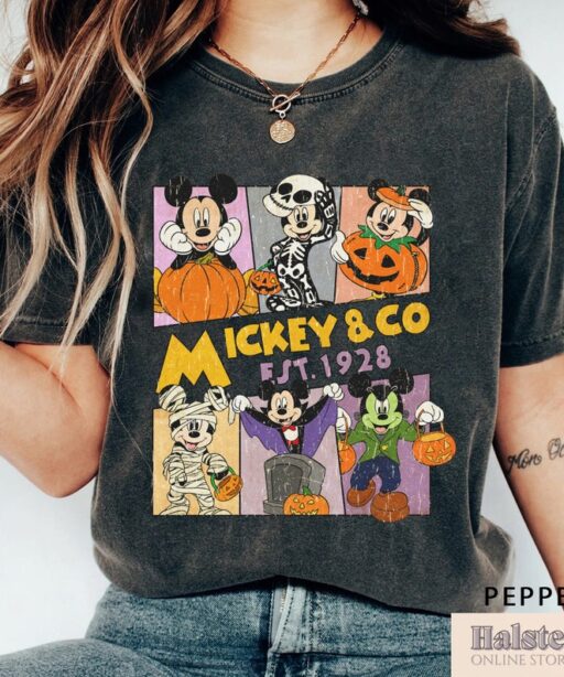 Comfort Color Mickey and Co Halloween Shirt, Disney Pumpkins Shirt, Cute Fall Shirt, Disney Skeleton Halloween Shirt, Happy Halloween Shirt