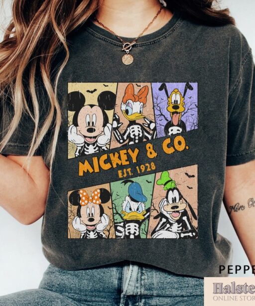 Comfort Color Mickey and Friends Halloween Shirt, Disney Shirt, Cute Fall Shirt, Disney Skeleton Halloween Shirt, Happy Halloween Shirt