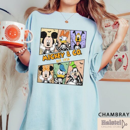 Comfort Color Mickey and Friends Halloween Shirt, Disney Shirt, Cute Fall Shirt, Disney Skeleton Halloween Shirt, Happy Halloween Shirt