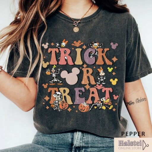 Comfort Color Disney Trick Or Treat Shirt, Vintage Mickey and Friends Halloween Shirt, Disney Skeleton Halloween Shirt, Halloween Shirt