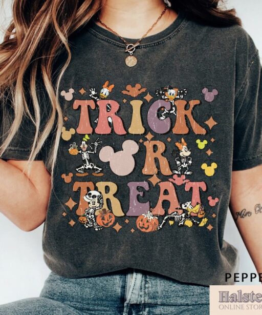 Comfort Color Disney Trick Or Treat Shirt, Vintage Mickey and Friends Halloween Shirt, Disney Skeleton Halloween Shirt, Halloween Shirt