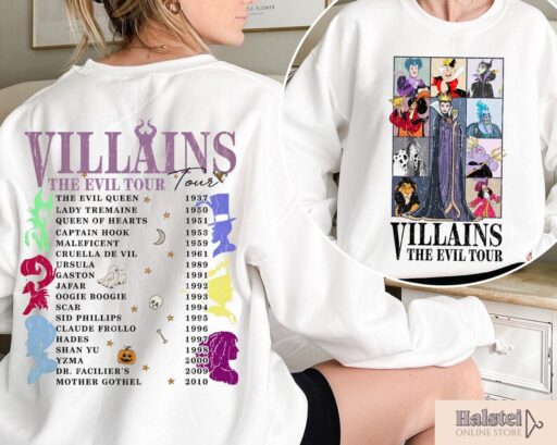 Comfort Color Disney Villains Evil Tour 2 Sides Shirt,Disney Villains Characters Concert Music Shirt,Disney Evil Friends 2023,HalloweenShirt