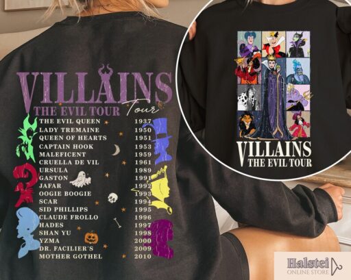 Comfort Color Disney Villains Evil Tour 2 Sides Shirt,Disney Villains Characters Concert Music Shirt,Disney Evil Friends 2023,HalloweenShirt