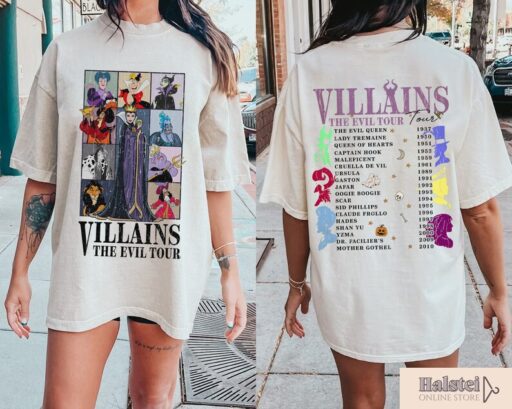 Comfort Color Disney Villains Evil Tour 2 Sides Shirt,Disney Villains Characters Concert Music Shirt,Disney Evil Friends 2023,HalloweenShirt