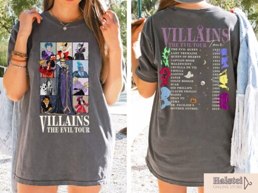 Comfort Color Disney Villains Evil Tour 2 Sides Shirt,Disney Villains Characters Concert Music Shirt,Disney Evil Friends 2023,HalloweenShirt