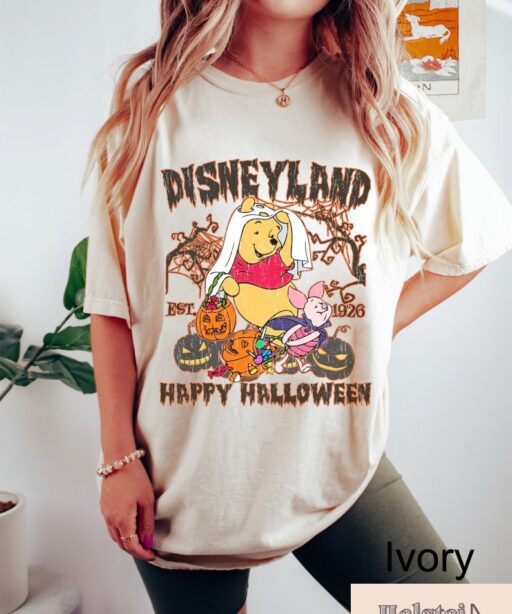 Comfort Color Disneyland Pooh Bear Happy Halloween Shirt, Disney Halloween Shirt, Winnie The Pooh Halloween Shirt, Pooh and Piglet Halloween