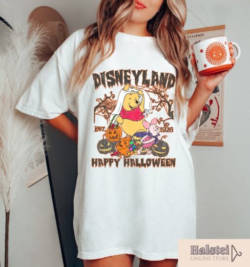 Comfort Color Disneyland Pooh Bear Happy Halloween Shirt, Disney Halloween Shirt, Winnie The Pooh Halloween Shirt, Pooh and Piglet Halloween