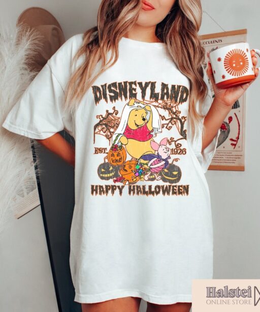 Comfort Color Disneyland Pooh Bear Happy Halloween Shirt, Disney Halloween Shirt, Winnie The Pooh Halloween Shirt, Pooh and Piglet Halloween