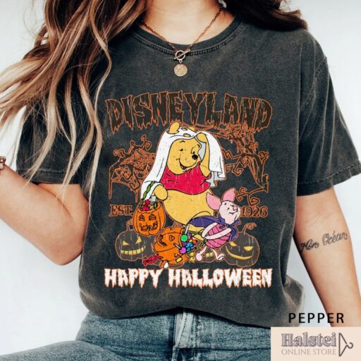 Comfort Color Disneyland Pooh Bear Happy Halloween Shirt, Disney Halloween Shirt, Winnie The Pooh Halloween Shirt, Pooh and Piglet Halloween