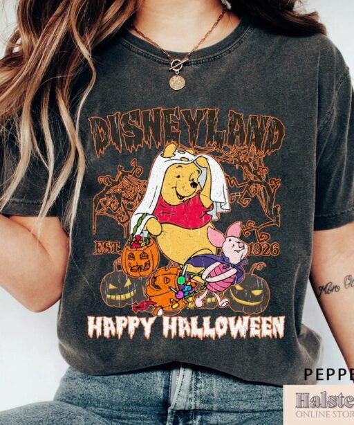 Comfort Color Disneyland Pooh Bear Happy Halloween Shirt, Disney Halloween Shirt, Winnie The Pooh Halloween Shirt, Pooh and Piglet Halloween