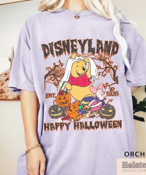 Comfort Color Disneyland Pooh Bear Happy Halloween Shirt, Disney Halloween Shirt, Winnie The Pooh Halloween Shirt, Pooh and Piglet Halloween