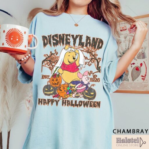 Comfort Color Disneyland Pooh Bear Happy Halloween Shirt, Disney Halloween Shirt, Winnie The Pooh Halloween Shirt, Pooh and Piglet Halloween