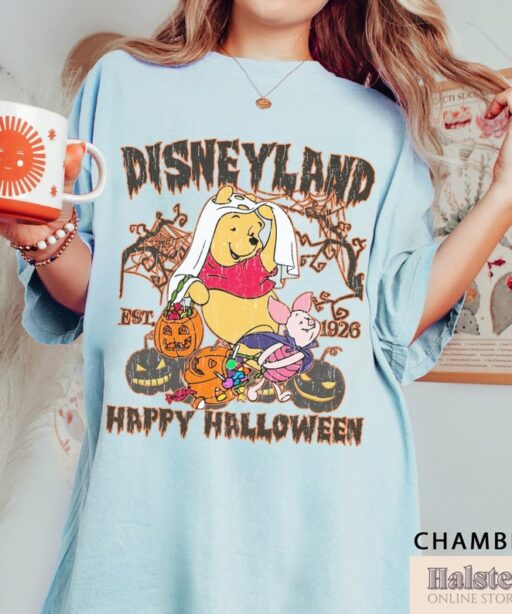 Comfort Color Disneyland Pooh Bear Happy Halloween Shirt, Disney Halloween Shirt, Winnie The Pooh Halloween Shirt, Pooh and Piglet Halloween