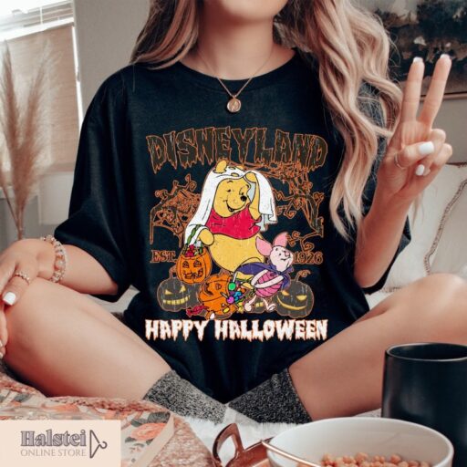 Comfort Color Disneyland Pooh Bear Happy Halloween Shirt, Disney Halloween Shirt, Winnie The Pooh Halloween Shirt, Pooh and Piglet Halloween