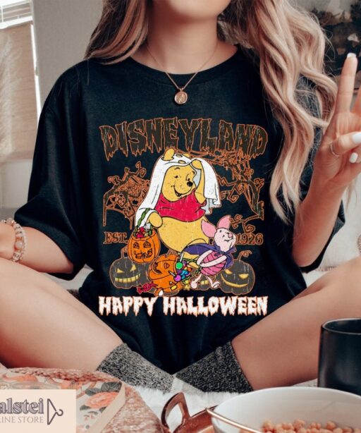 Comfort Color Disneyland Pooh Bear Happy Halloween Shirt, Disney Halloween Shirt, Winnie The Pooh Halloween Shirt, Pooh and Piglet Halloween