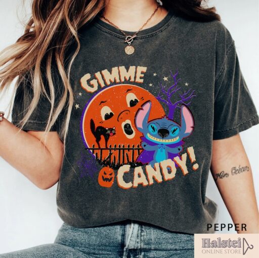 Stitch Horror Halloween T-Shirt, Stitch Gimme Candy Shirt, Stitch Halloween, Disney Halloween, Disney Trick or Treat, Disney Halloween Gifts