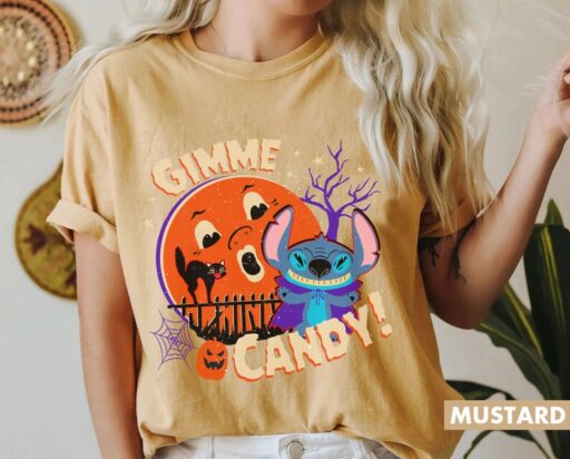 Stitch Horror Halloween T-Shirt, Stitch Gimme Candy Shirt, Stitch Halloween, Disney Halloween, Disney Trick or Treat, Disney Halloween Gifts