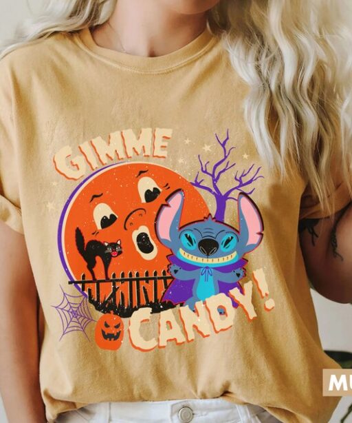 Stitch Horror Halloween T-Shirt, Stitch Gimme Candy Shirt, Stitch Halloween, Disney Halloween, Disney Trick or Treat, Disney Halloween Gifts