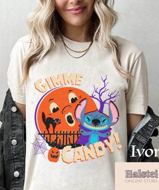 Stitch Horror Halloween T-Shirt, Stitch Gimme Candy Shirt, Stitch Halloween, Disney Halloween, Disney Trick or Treat, Disney Halloween Gifts