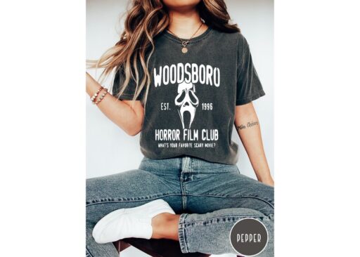 Comfort Colors Woodsboro Horror Film Club Shirt,Scary Halloween Shirt,Spooky Season Shirt,Scream Ghost Shirt,Halloween Gift,Halloween Tshirt