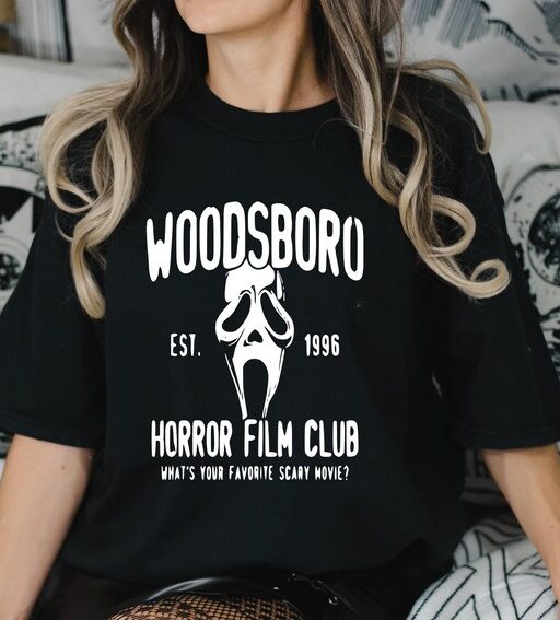 Comfort Colors Woodsboro Horror Film Club Shirt,Scary Halloween Shirt,Spooky Season Shirt,Scream Ghost Shirt,Halloween Gift,Halloween Tshirt