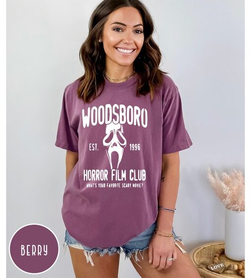 Comfort Colors Woodsboro Horror Film Club Shirt,Scary Halloween Shirt,Spooky Season Shirt,Scream Ghost Shirt,Halloween Gift,Halloween Tshirt