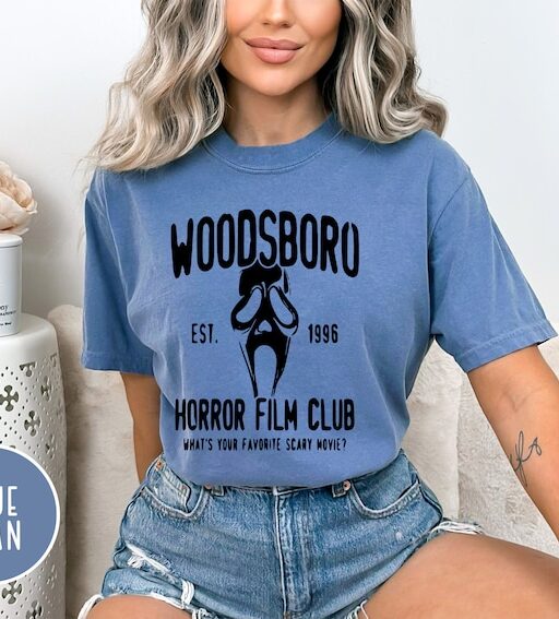 Comfort Colors Woodsboro Horror Film Club Shirt,Scary Halloween Shirt,Spooky Season Shirt,Scream Ghost Shirt,Halloween Gift,Halloween Tshirt