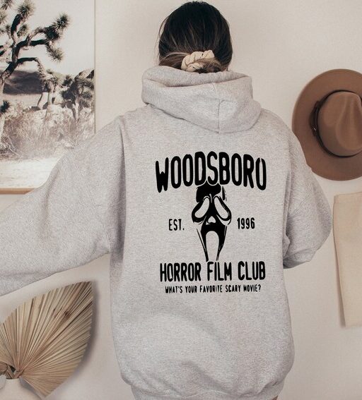 Woodsboro Horror Club Hoodie,Horror Film Club Sweatshirt,Scary Halloween Hoodie,Spooky Season Shirt,Scream Ghost Tee,Halloween Sweatshirt