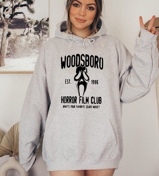 Woodsboro Horror Club Hoodie,Horror Film Club Sweatshirt,Scary Halloween Hoodie,Spooky Season Shirt,Scream Ghost Tee,Halloween Sweatshirt