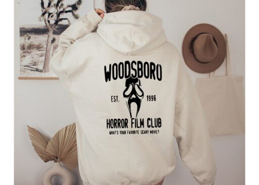 Woodsboro Horror Club Hoodie,Horror Film Club Sweatshirt,Scary Halloween Hoodie,Spooky Season Shirt,Scream Ghost Tee,Halloween Sweatshirt